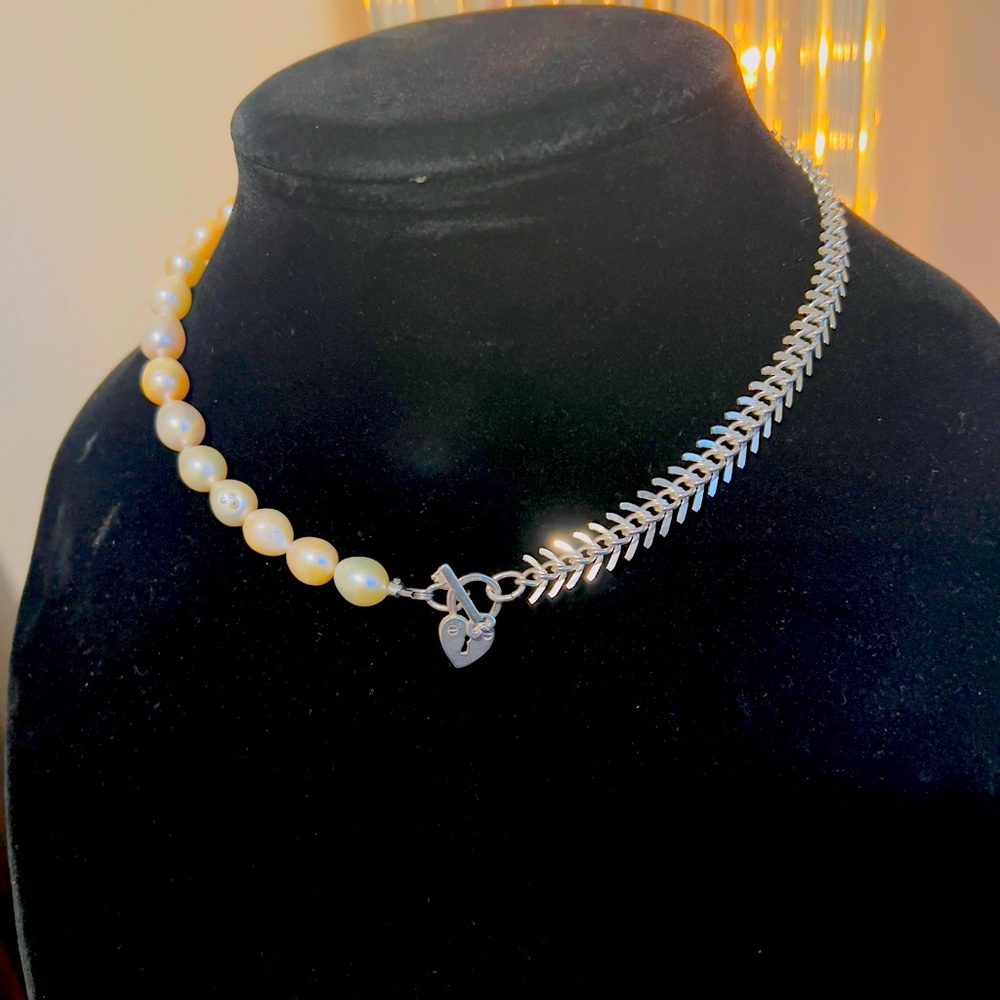 Half & Half Necklace with Silver Chain; Handmade